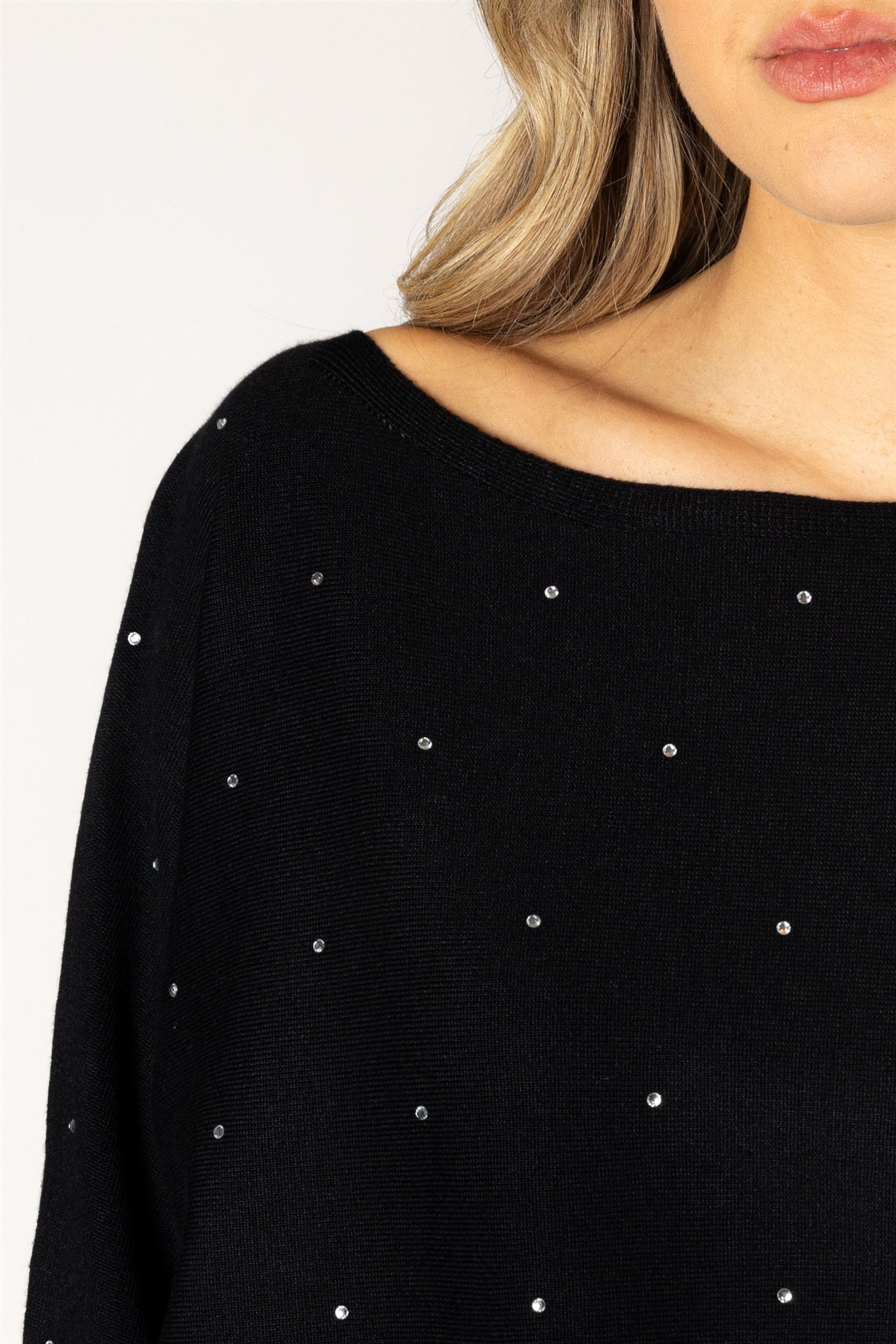 LYLA & LUXE - NOBUCRYSTL LIGHTWEIGHT OFF SHOULDER GEM SWEATER