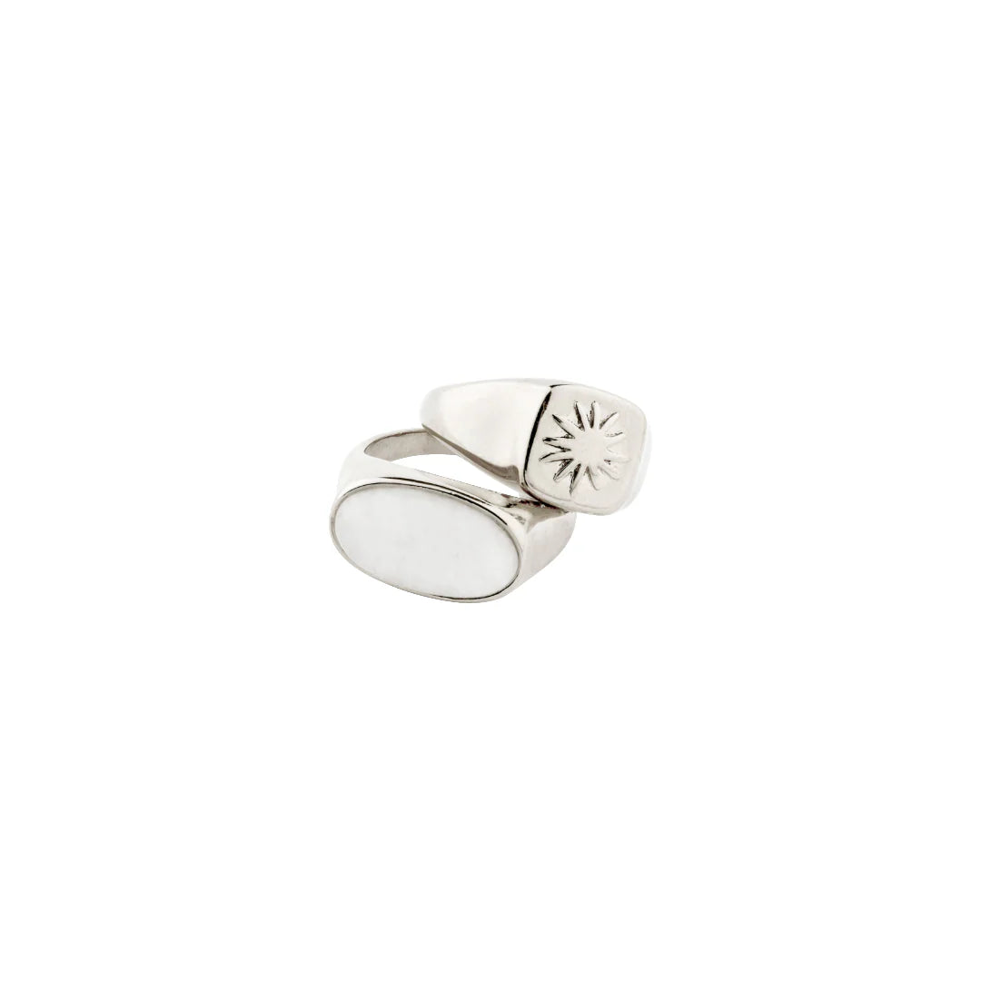 PILGRIM - PRISM RINGS 2-IN-1 SET, SILVER, PLATED - SILVER PLATED