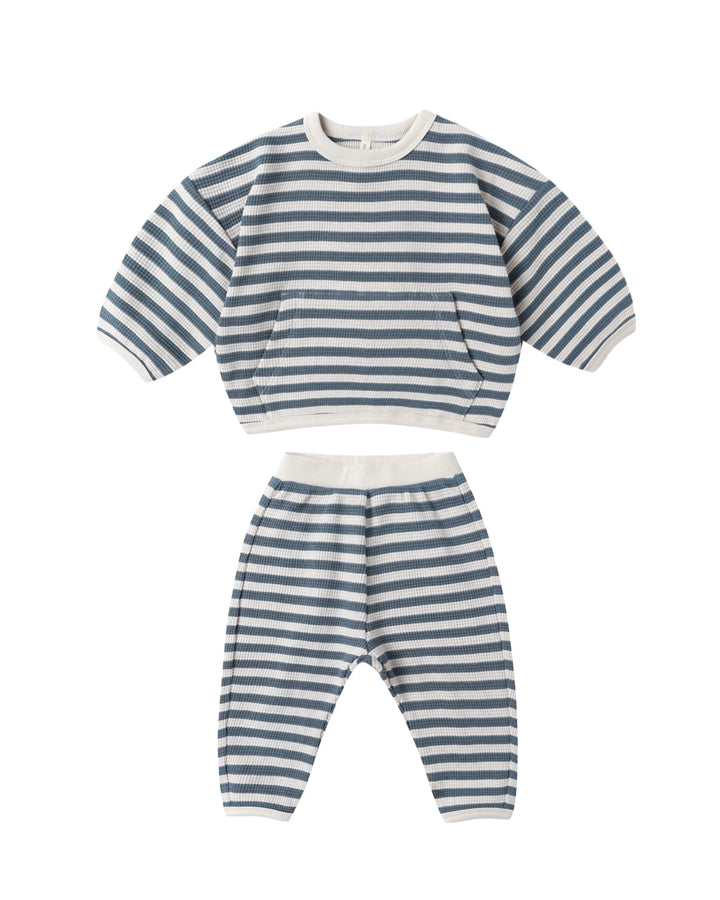 RYLEE + CRU - KIDS  Waffle Slouch Set Ocean Stripe