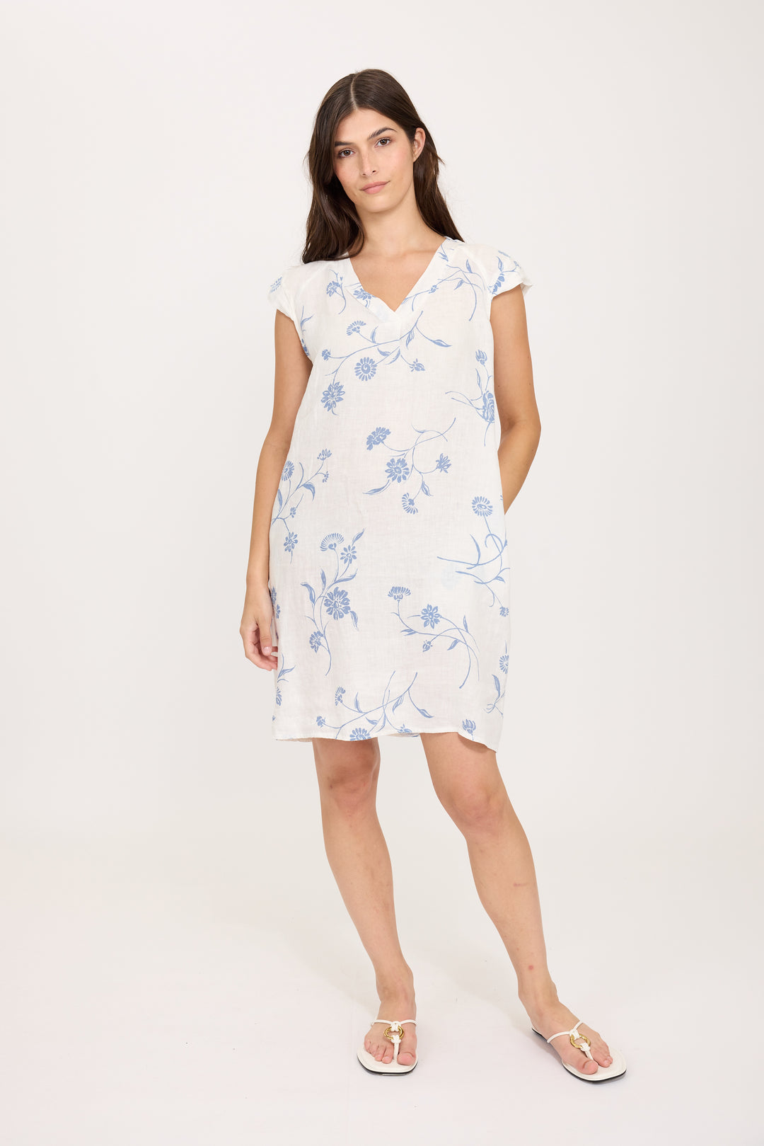 pistache linen dress Pistache Long Linen Vest Dress with Pockets in Large Tropical Floral P