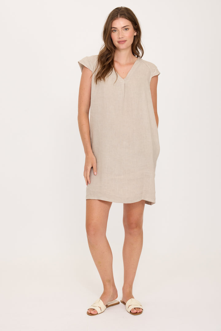 PISTACHE  - CAP SLEEVE LINEN DRESS R-03061