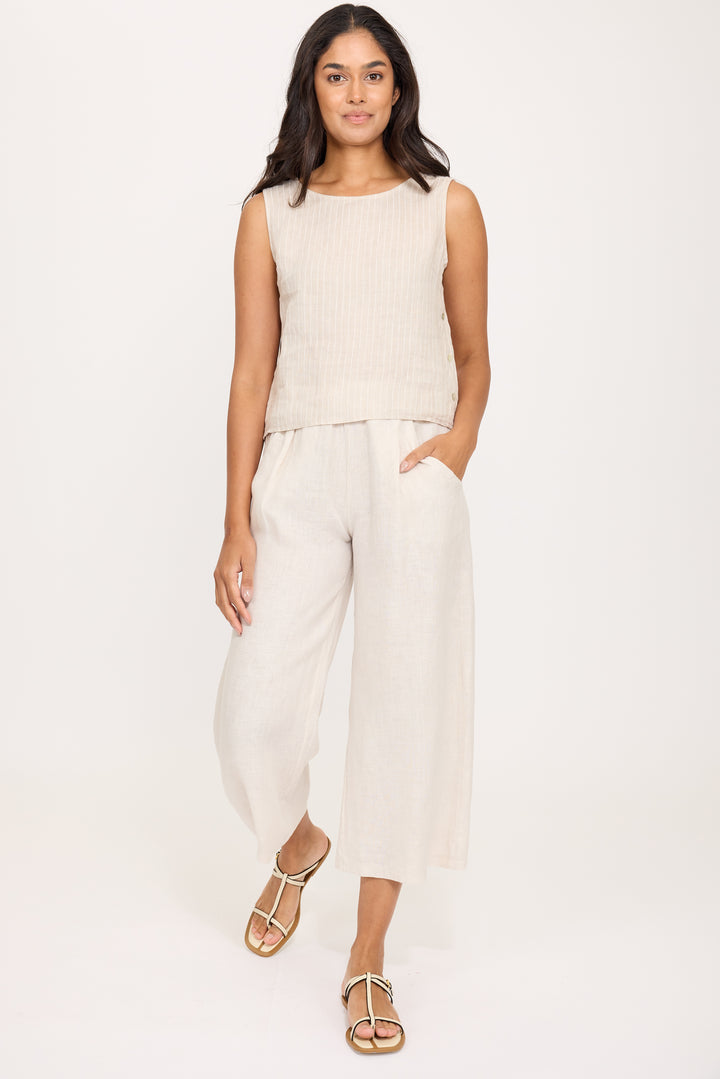 PISTACHE  - SLEEVELESS LINEN TOP W/ BUTTON SIDES R-03091
