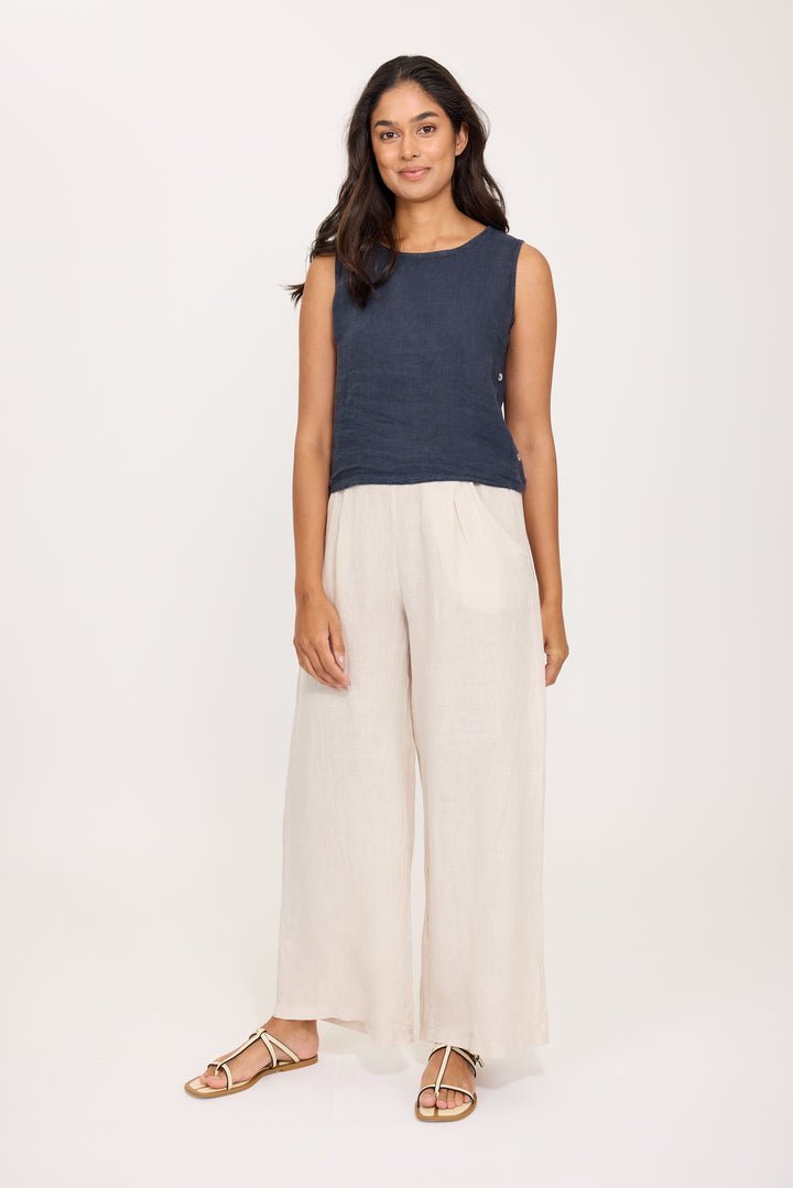 PISTACHE - SLEEVELESS LINEN TOP W/ BUTTON SIDES