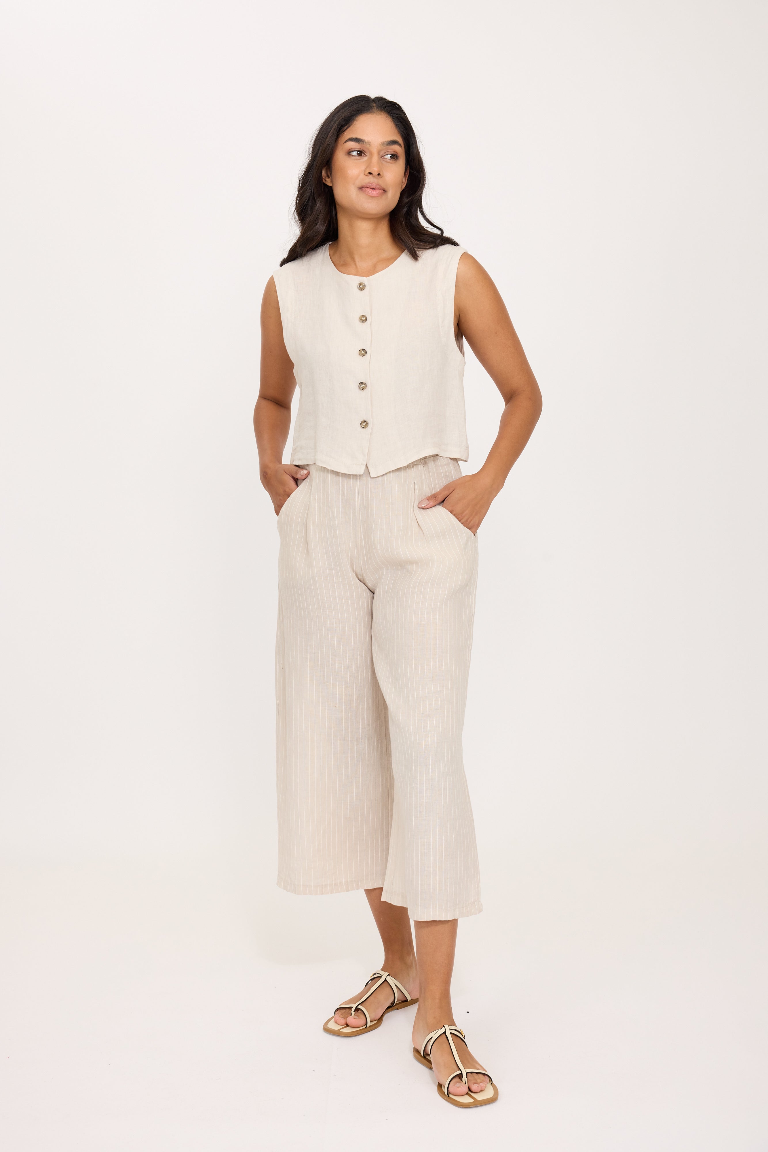 PISTACHE  - LINEN VEST TOP R-0368