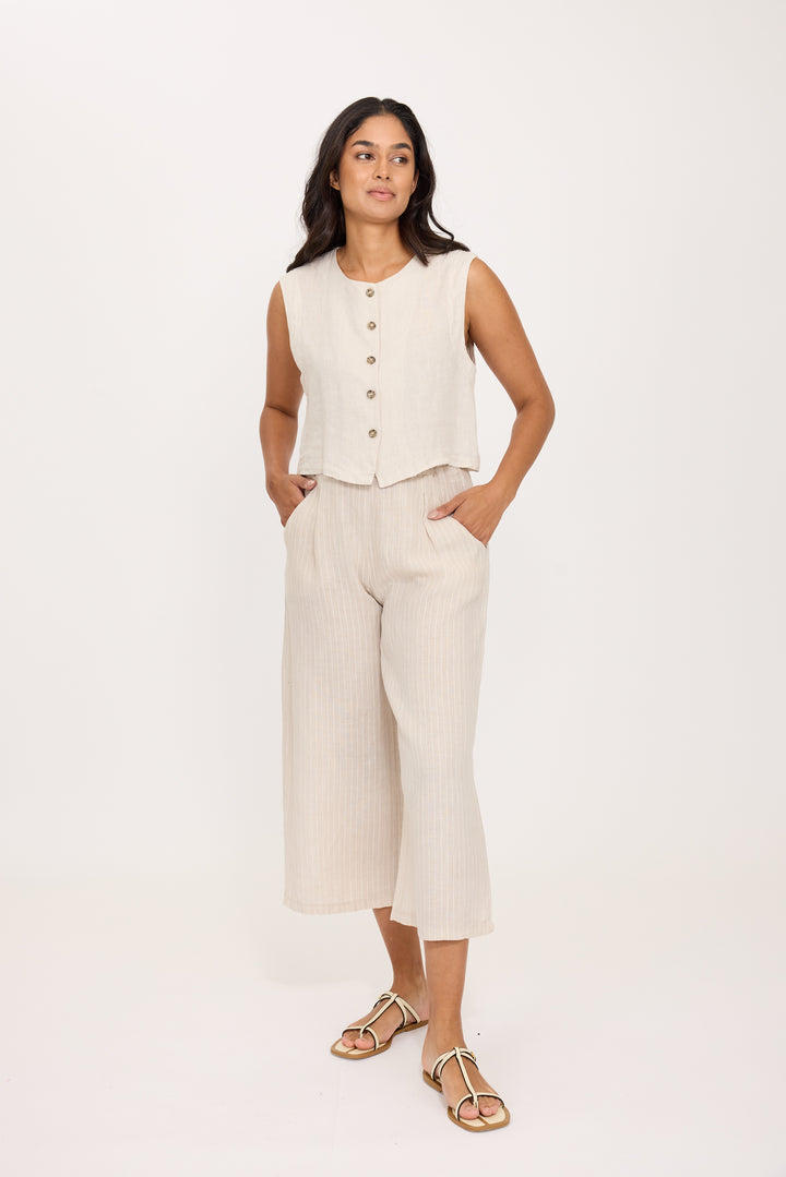 PISTACHE  - LINEN VEST TOP R-0368