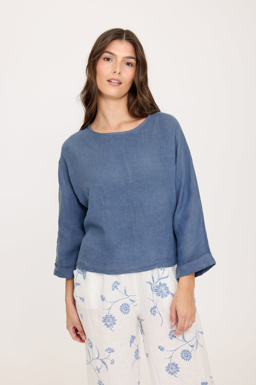 PISTACHE - FOLDED LINEN 3/4 SLEEVE TOP