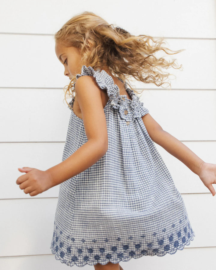 RYLEE + CRU - KIDS LENNON DRESS MARINE GINGHAM