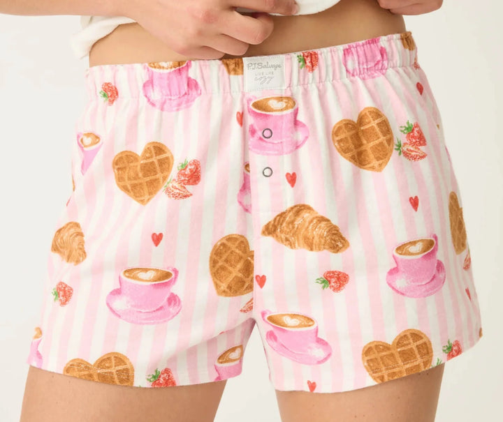 P.J. SALVAGE- WOMEN'S BRUNCH CLUB BREAKFAST PRINT FLANNEL SHORTS