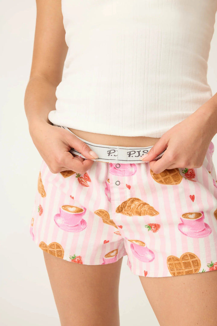 P.J. SALVAGE- WOMEN'S BRUNCH CLUB BREAKFAST PRINT FLANNEL SHORTS