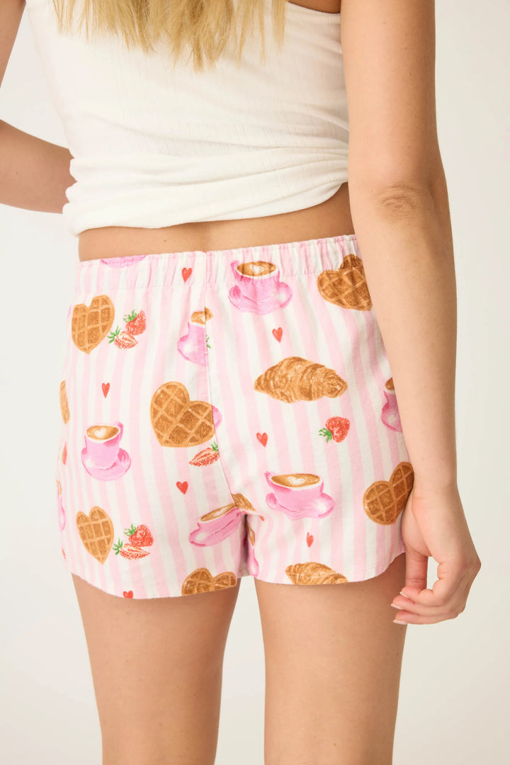 P.J. SALVAGE- WOMEN'S BRUNCH CLUB BREAKFAST PRINT FLANNEL SHORTS