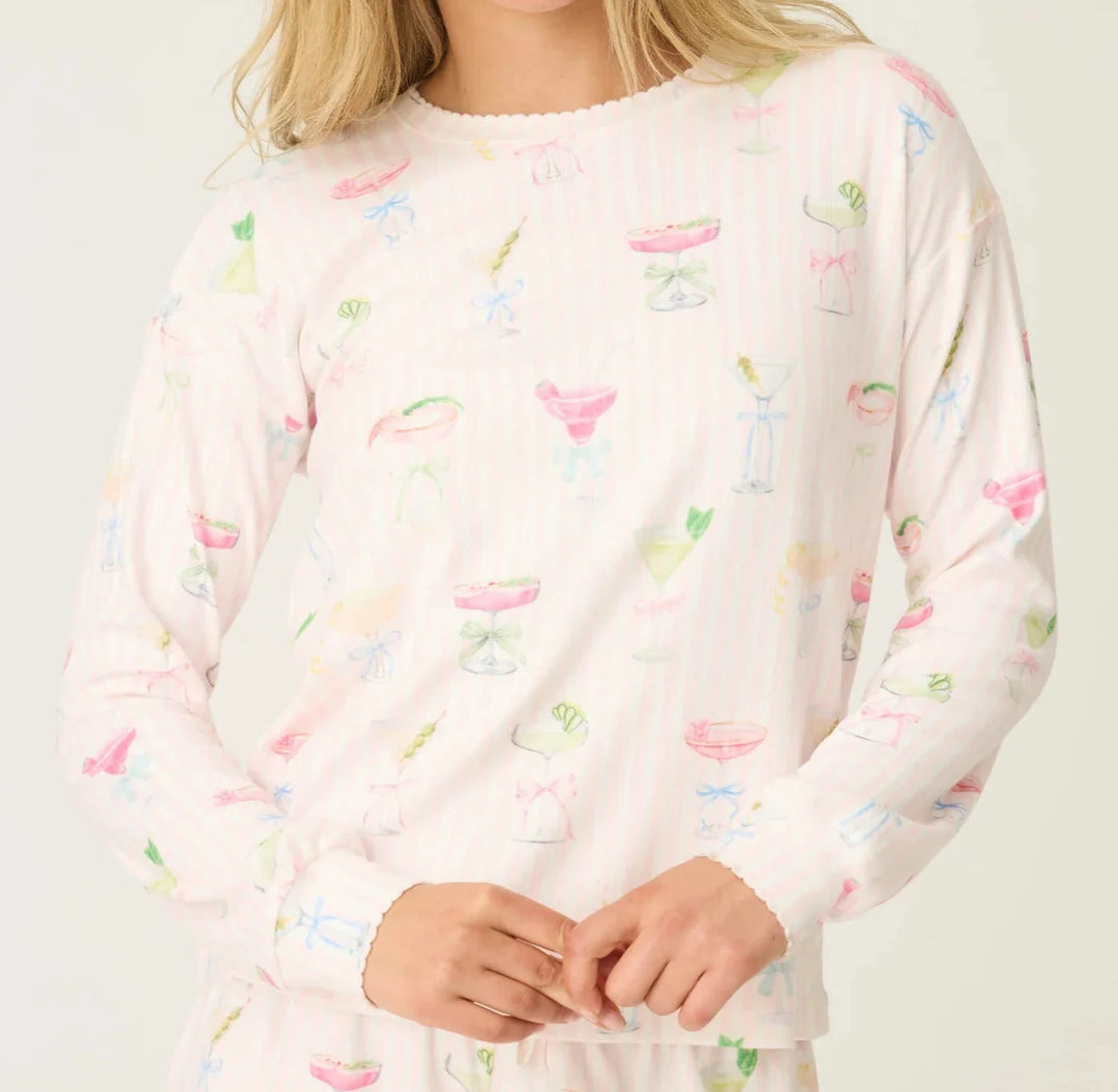 P.J. SALVAGE- WOMEN'S PRETTY PUNCH COCKTAIL PRINT LONG SLEEVE TOP