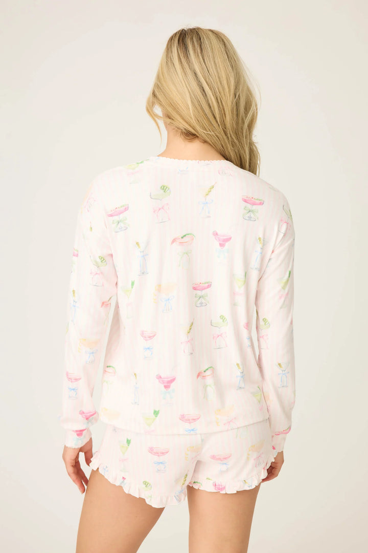 P.J. SALVAGE- WOMEN'S PRETTY PUNCH COCKTAIL PRINT LONG SLEEVE TOP