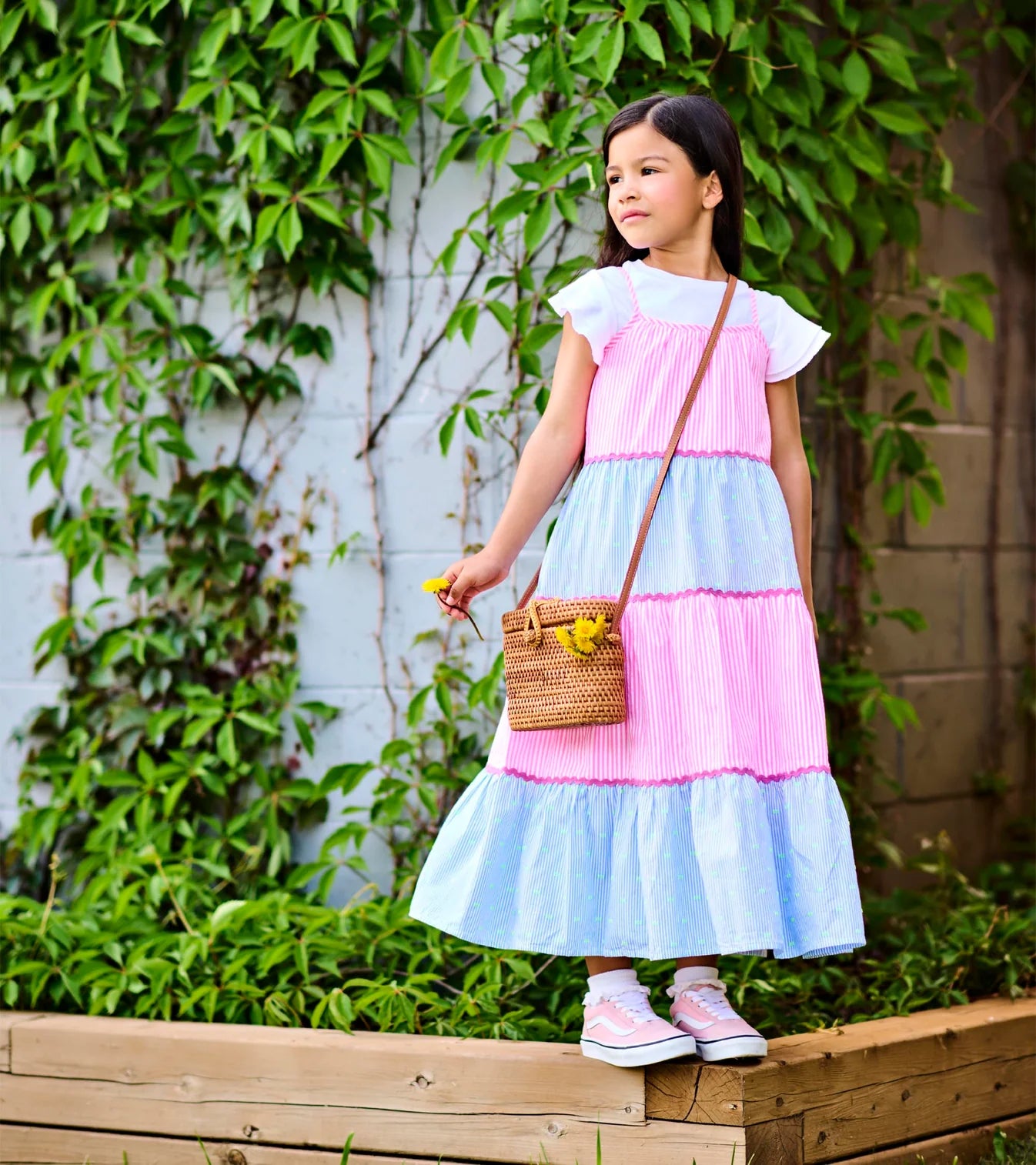 HATLEY -  KIDS MIXED SEERSUCKER STRAPPY MIDI DRESS