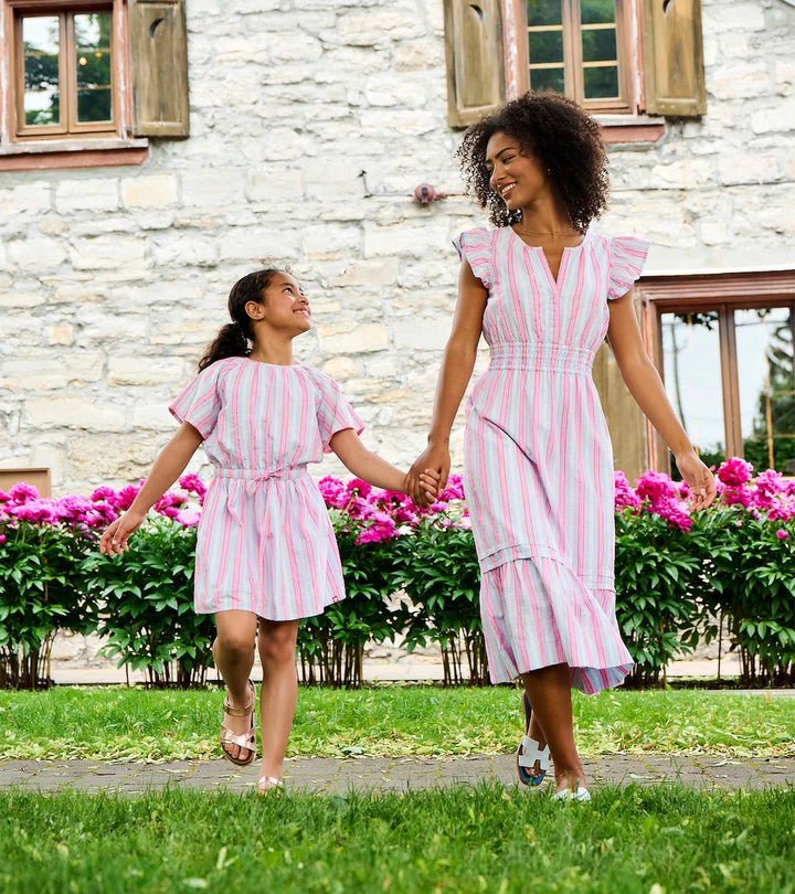 HATLEY -  KIDS NEON CHAMBRAY STRIPES WOVEN PLAY DRESS