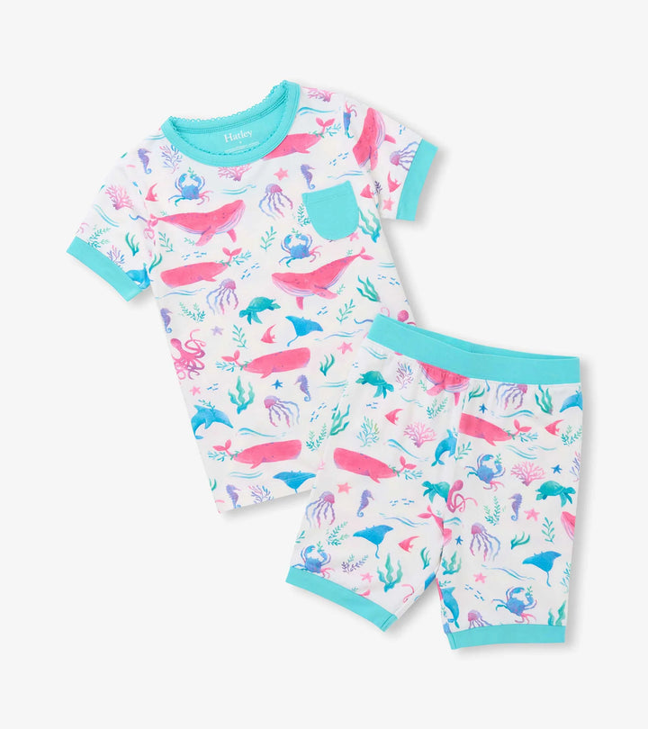 HATLEY -  KIDS PAINTED SEALIFE BAMBOO SHORT PAJAMA SET