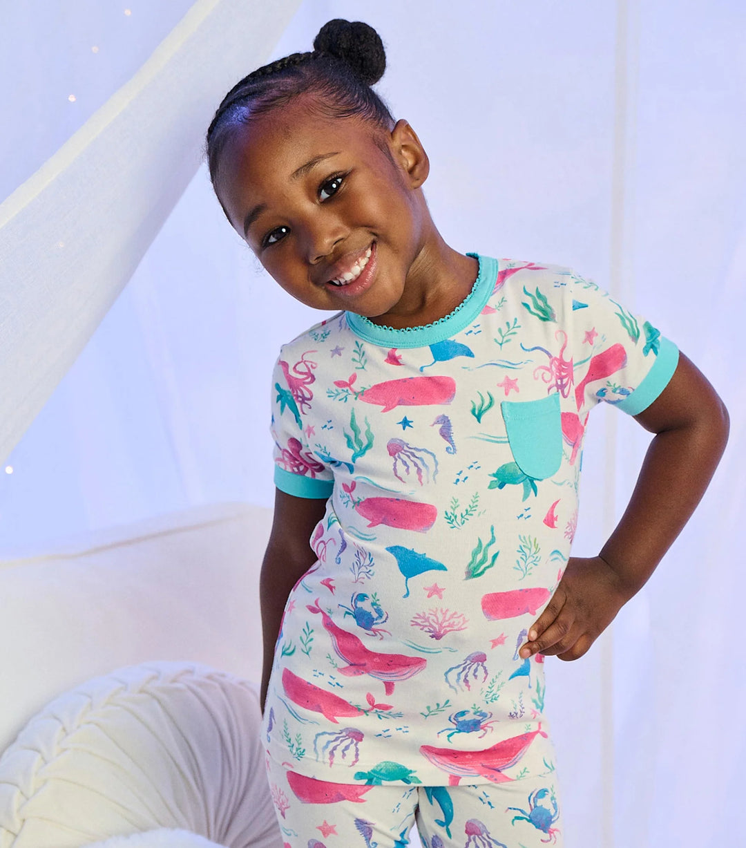 HATLEY -  KIDS PAINTED SEALIFE BAMBOO SHORT PAJAMA SET