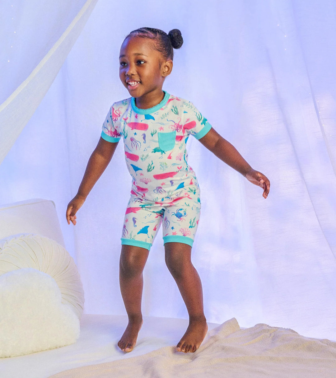 HATLEY -  KIDS PAINTED SEALIFE BAMBOO SHORT PAJAMA SET