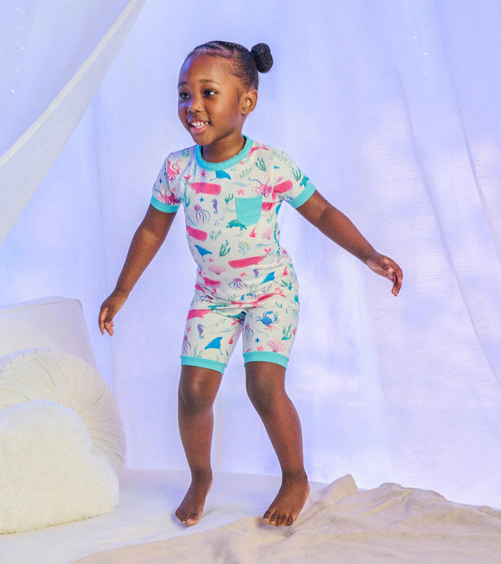 HATLEY -  KIDS PAINTED SEALIFE BAMBOO SHORT PAJAMA SET