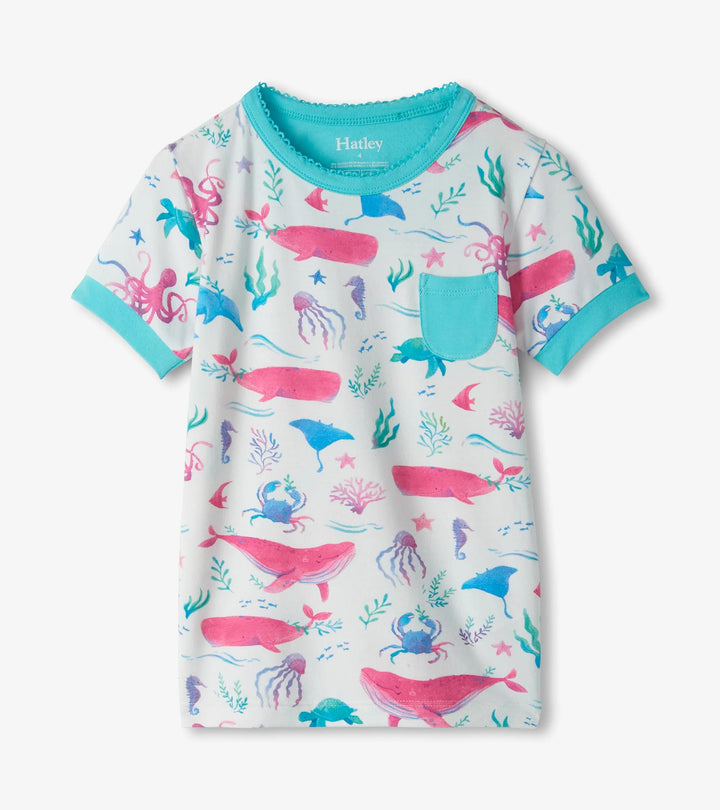 HATLEY -  KIDS PAINTED SEALIFE BAMBOO SHORT PAJAMA SET