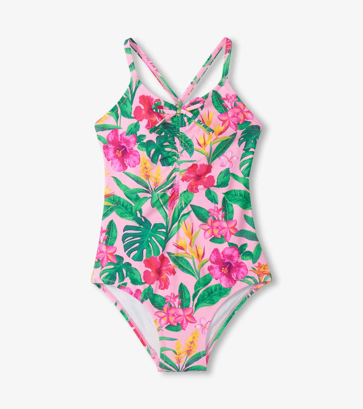 HATLEY -  KIDS TROPICAL FLOWERS RUCHED FRONT SWIMSUIT