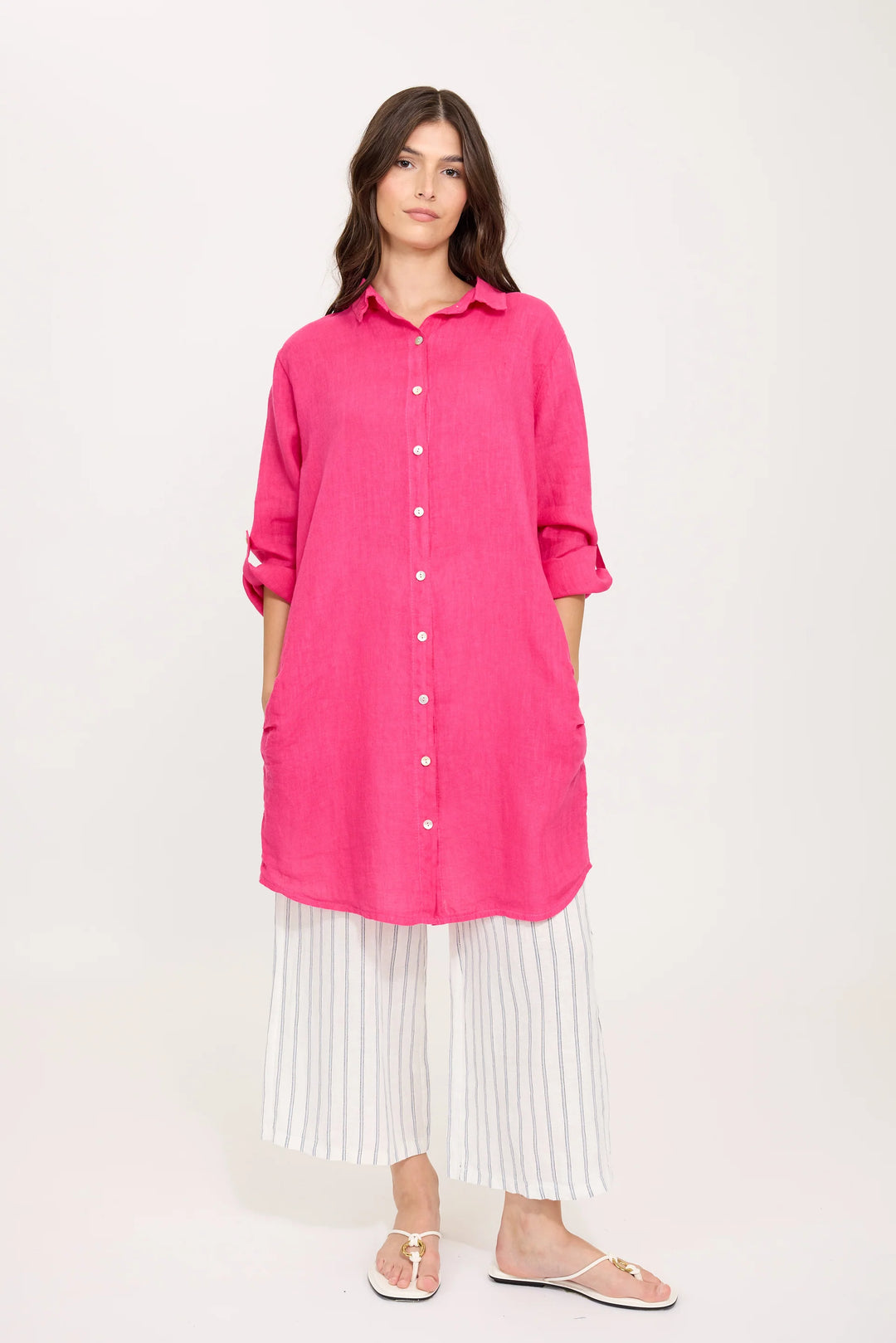 PISTACHE  - LINEN BLOUSE DRESS T-3520-1