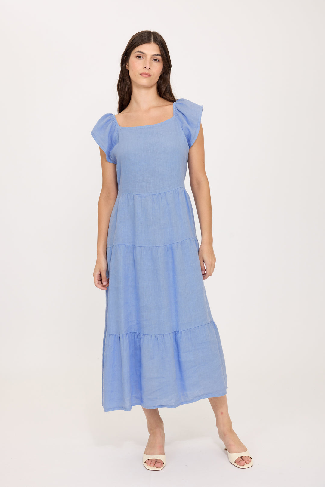 PISTACHE - PANELLED LINEN SUMMER DRESS