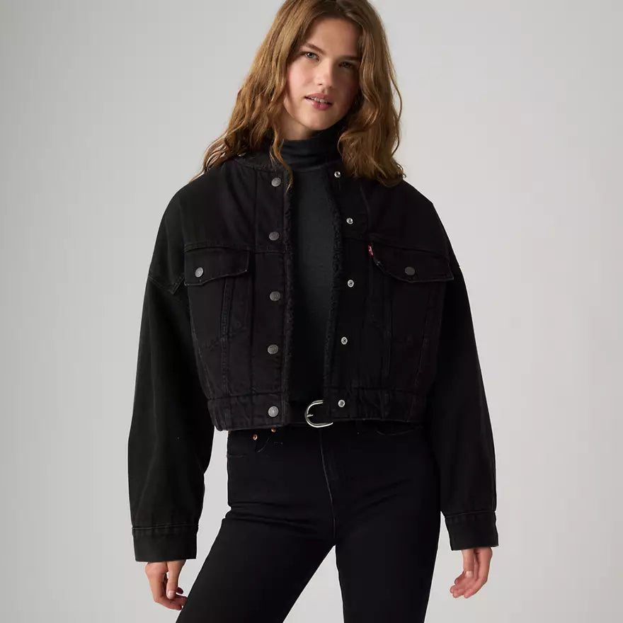 LEVIS - COLLARLESS CROP SHERPA TRUCKER JACKET