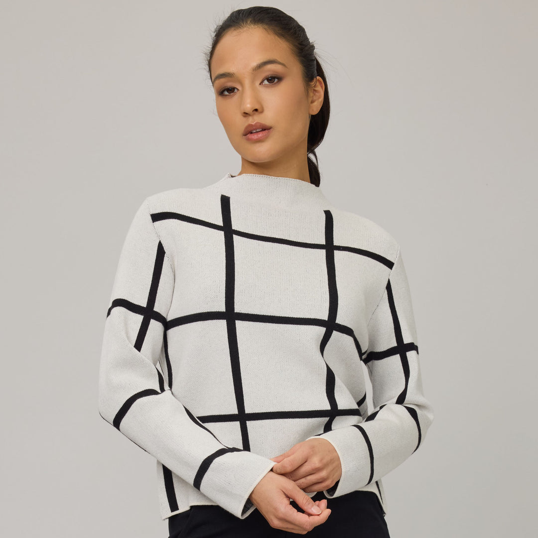 PISTACHE- WOMEN'S CHECK KNIT SWEATER