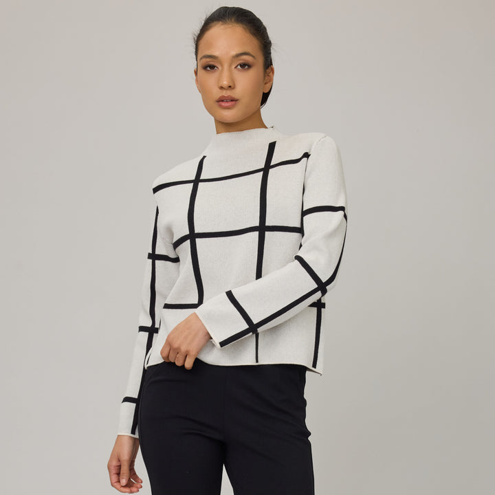 PISTACHE- WOMEN'S CHECK KNIT SWEATER