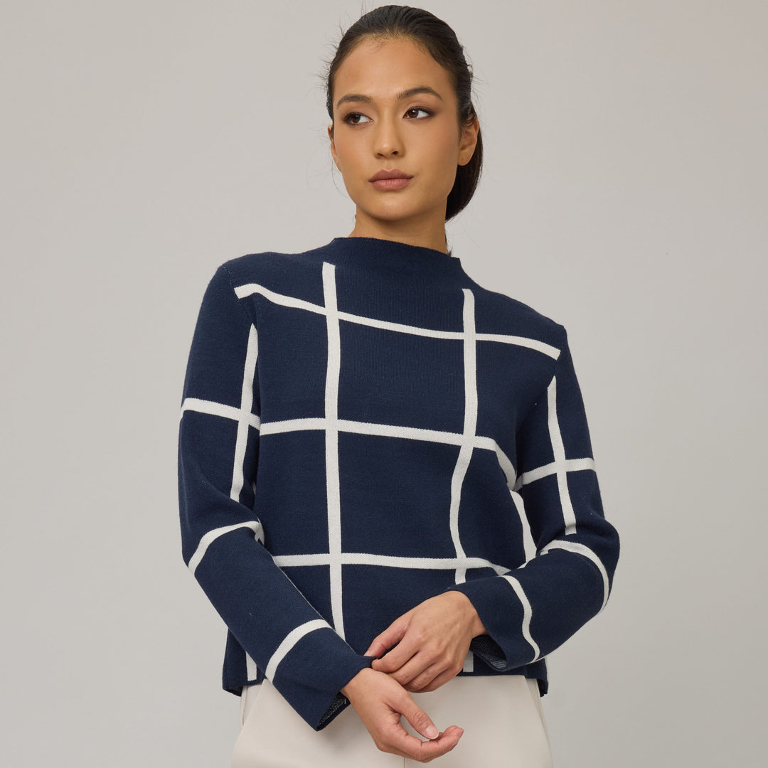 PISTACHE- WOMEN'S CHECK KNIT SWEATER