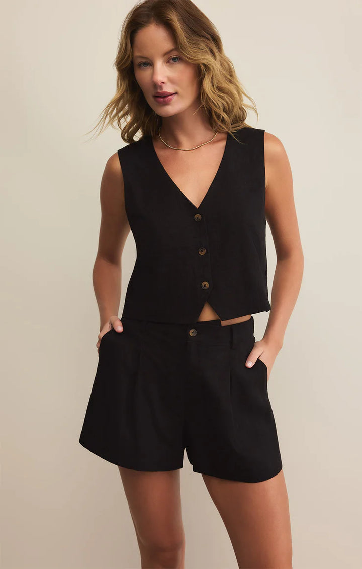 Z SUPPLY- WOMEN'S LINEN SHORTS (Black & White)