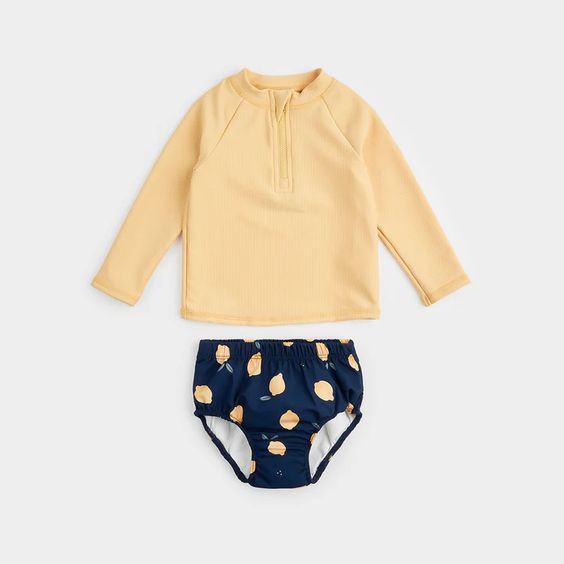 PETIT LEM- BABY 2PC LEMON PRINT RASHGUARD AND SWIM DIAPER