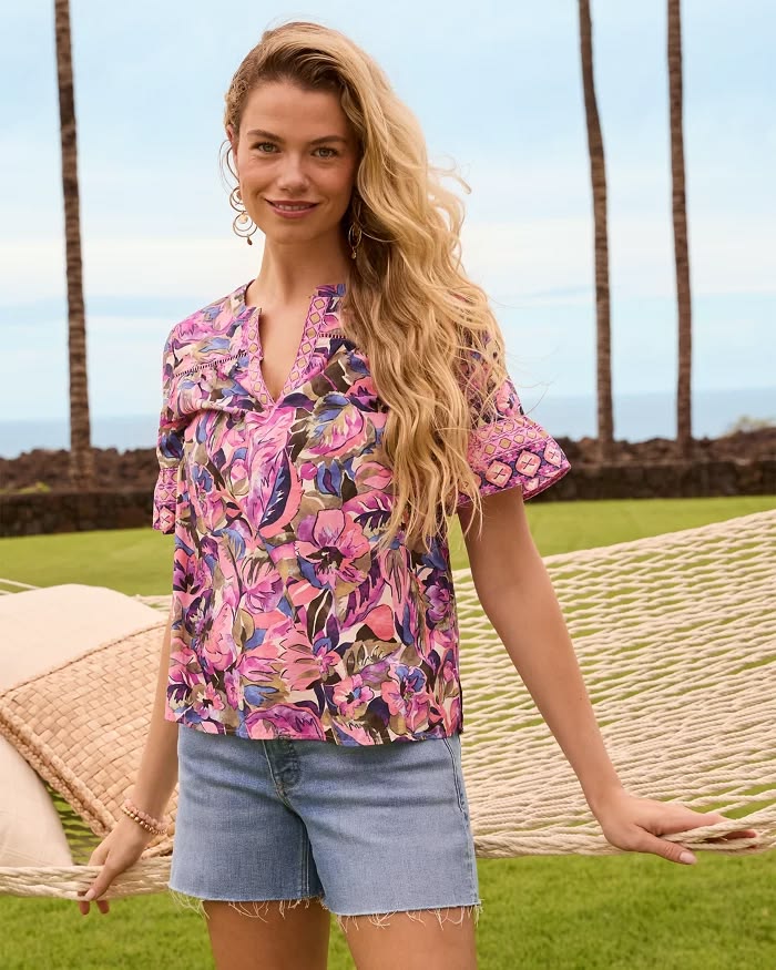 TOMMY BAHAMA - GARDEN OASIS FLUTTER SVL TOP