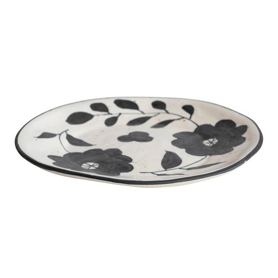 CREATIVE CO OP- HAND-PAINTED STONEWARE FLORAL PLATE