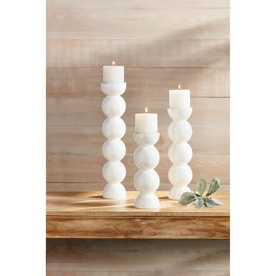 MUDPIE- MED WHITE LACQUER CANDLE STICK