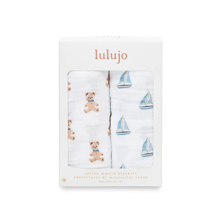 LULUJO - 2PK SWADDLE VINTAGE BEAR/SAILBOAT