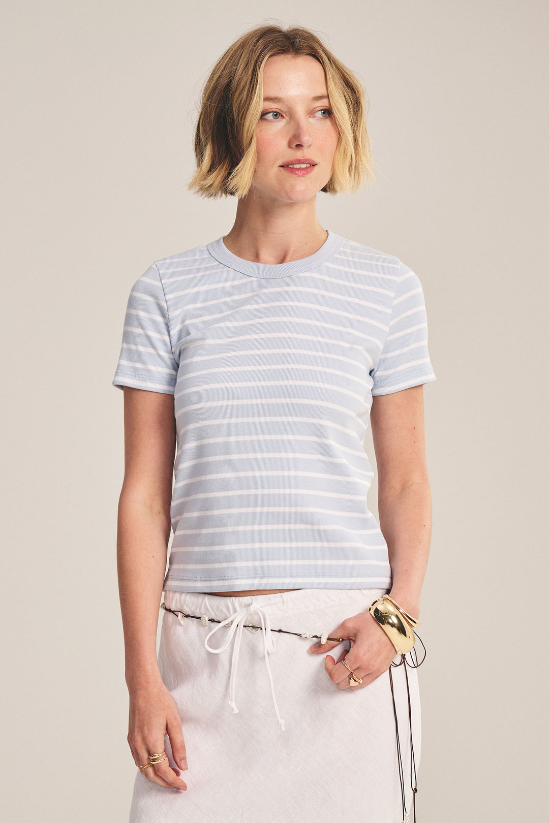 VELVET - STRIPE RIB & POPLIN MIX MEDIA TOP BRENDA07