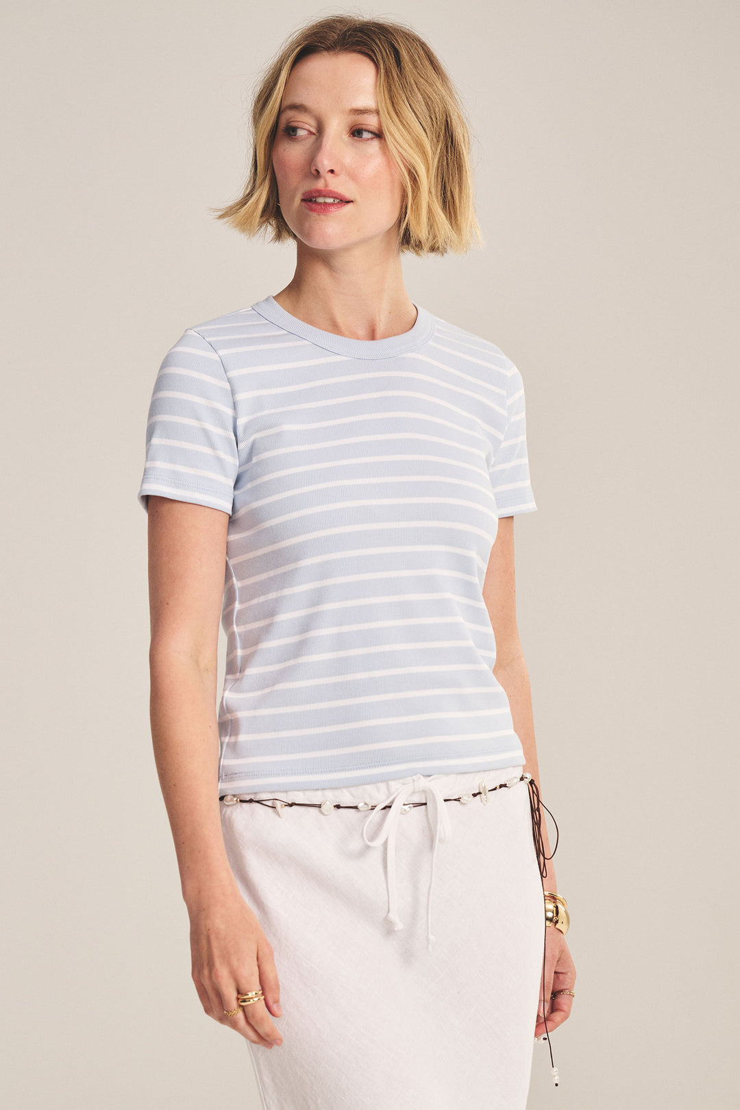 VELVET - STRIPE RIB & POPLIN MIX MEDIA TOP BRENDA07