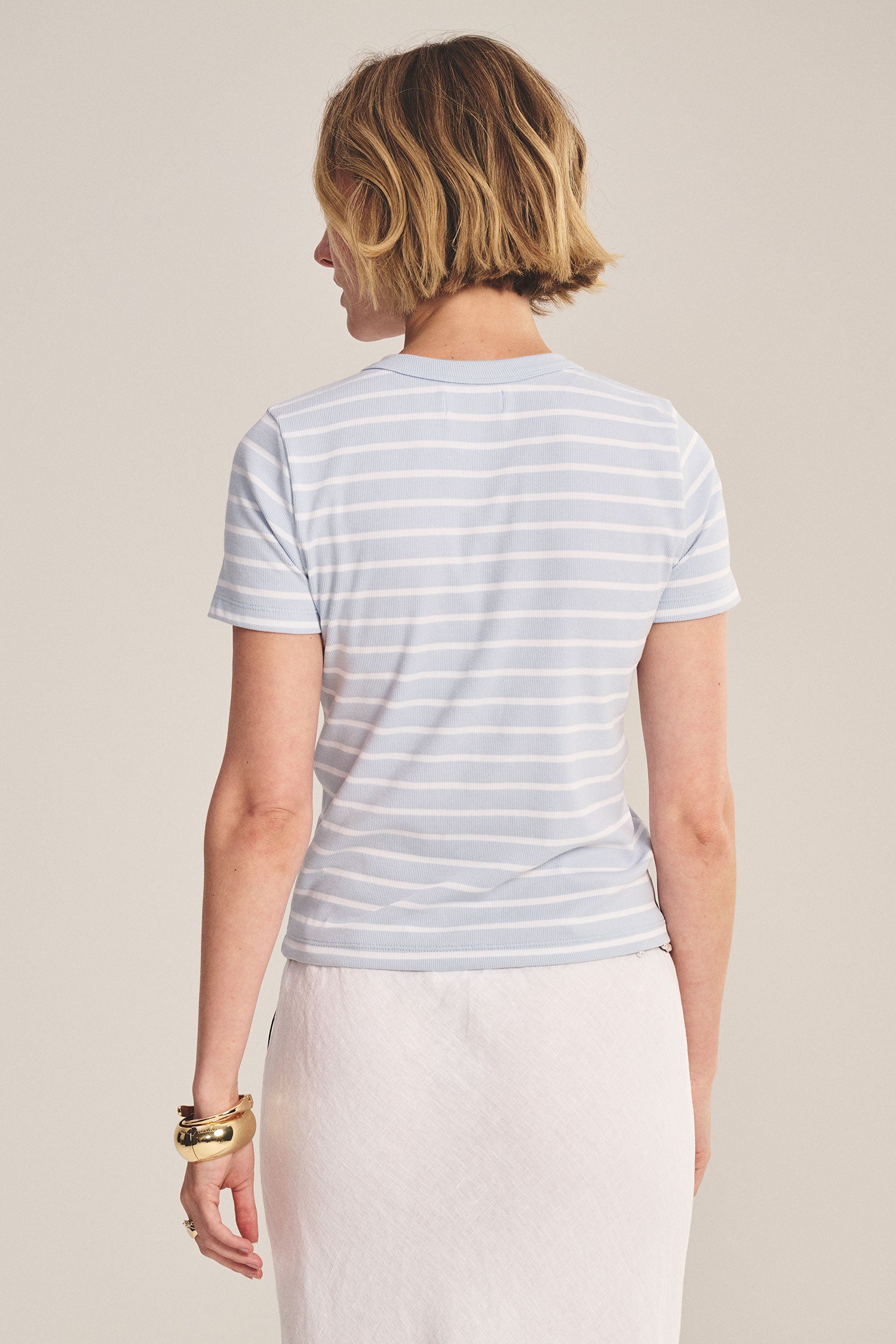 VELVET - STRIPE RIB & POPLIN MIX MEDIA TOP BRENDA07