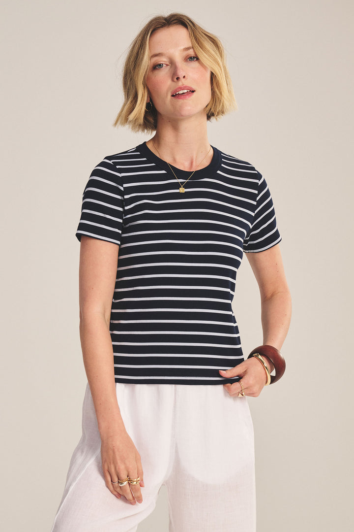 VELVET - STRIPE RIB & POPLIN MIX MEDIA TOP BRENDA07