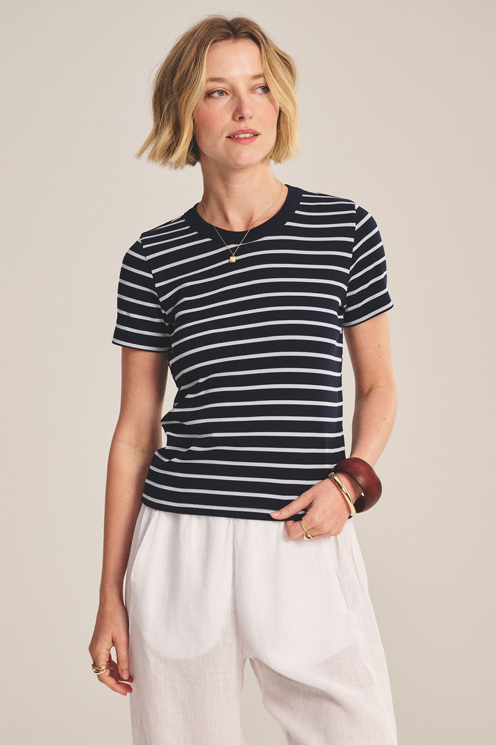 VELVET - STRIPE RIB & POPLIN MIX MEDIA TOP BRENDA07