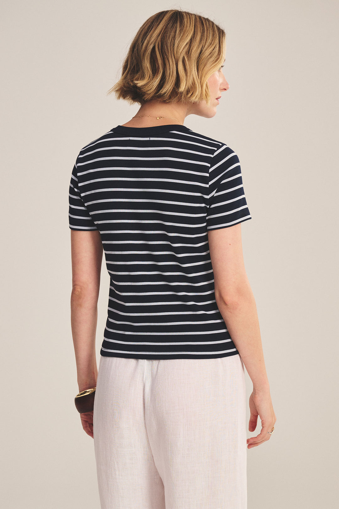 VELVET - STRIPE RIB & POPLIN MIX MEDIA TOP BRENDA07