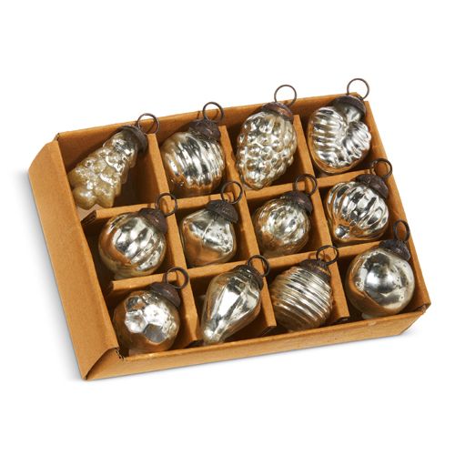 RAZ IMPORT- BOX OF SILVER ORNAMENTS 