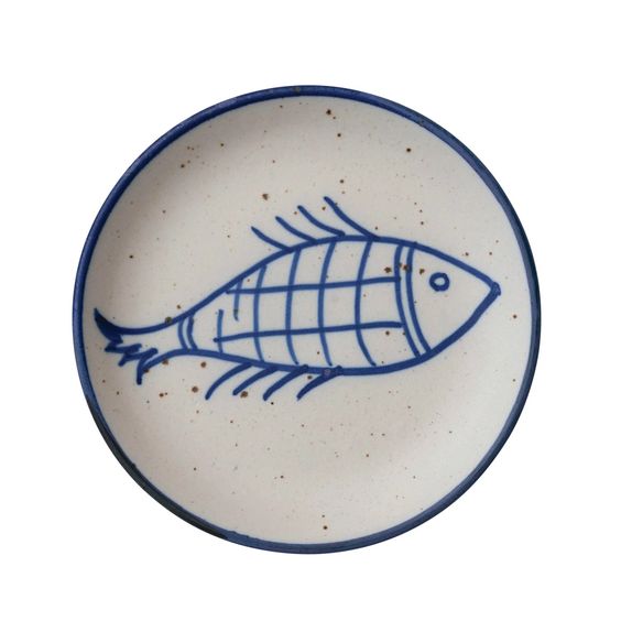 CREATIVE CO OP- HAND-PAINTED STONEWARE FISH PLATE