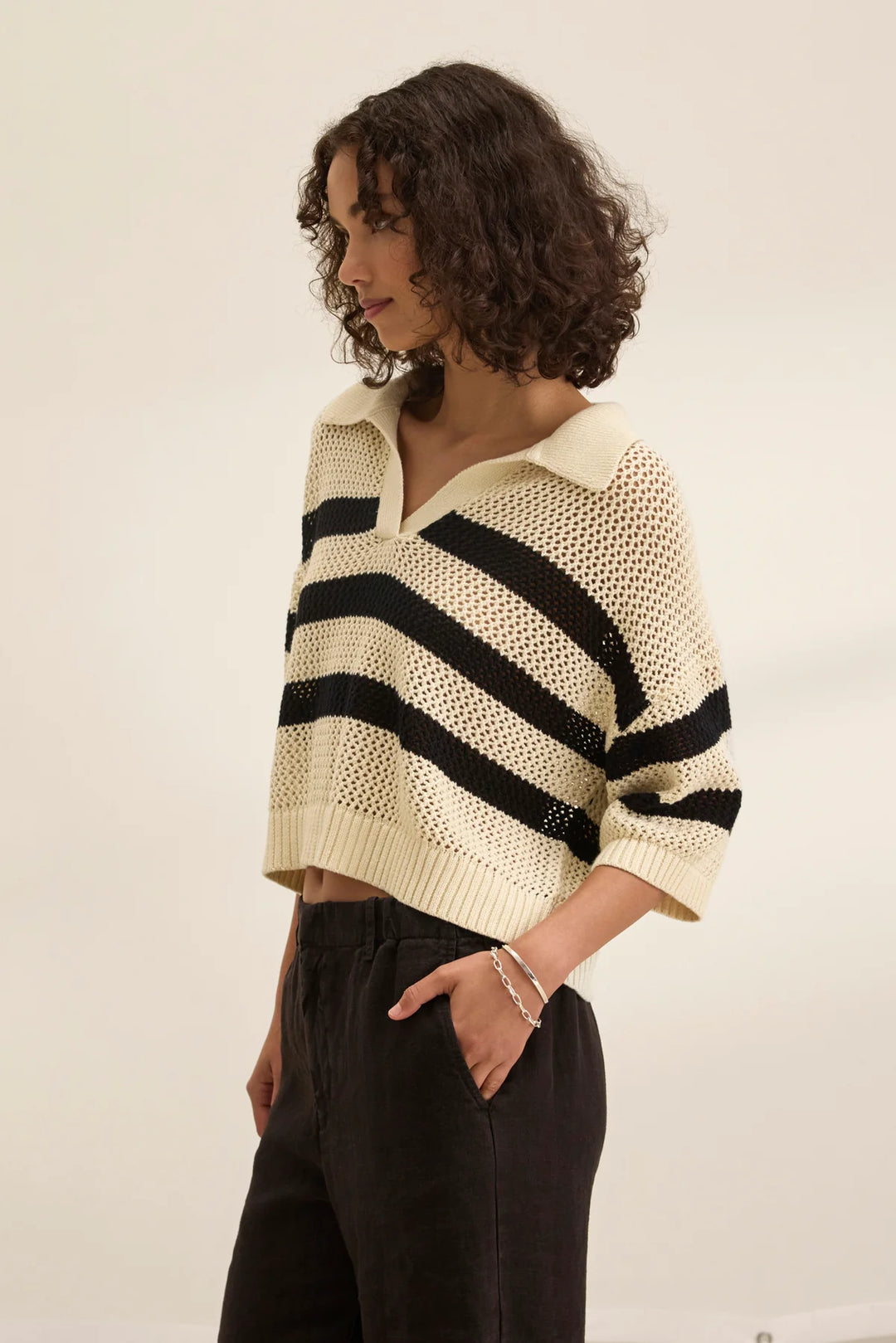 VELVET- Women's york cotton cashmere mesh sweater polo