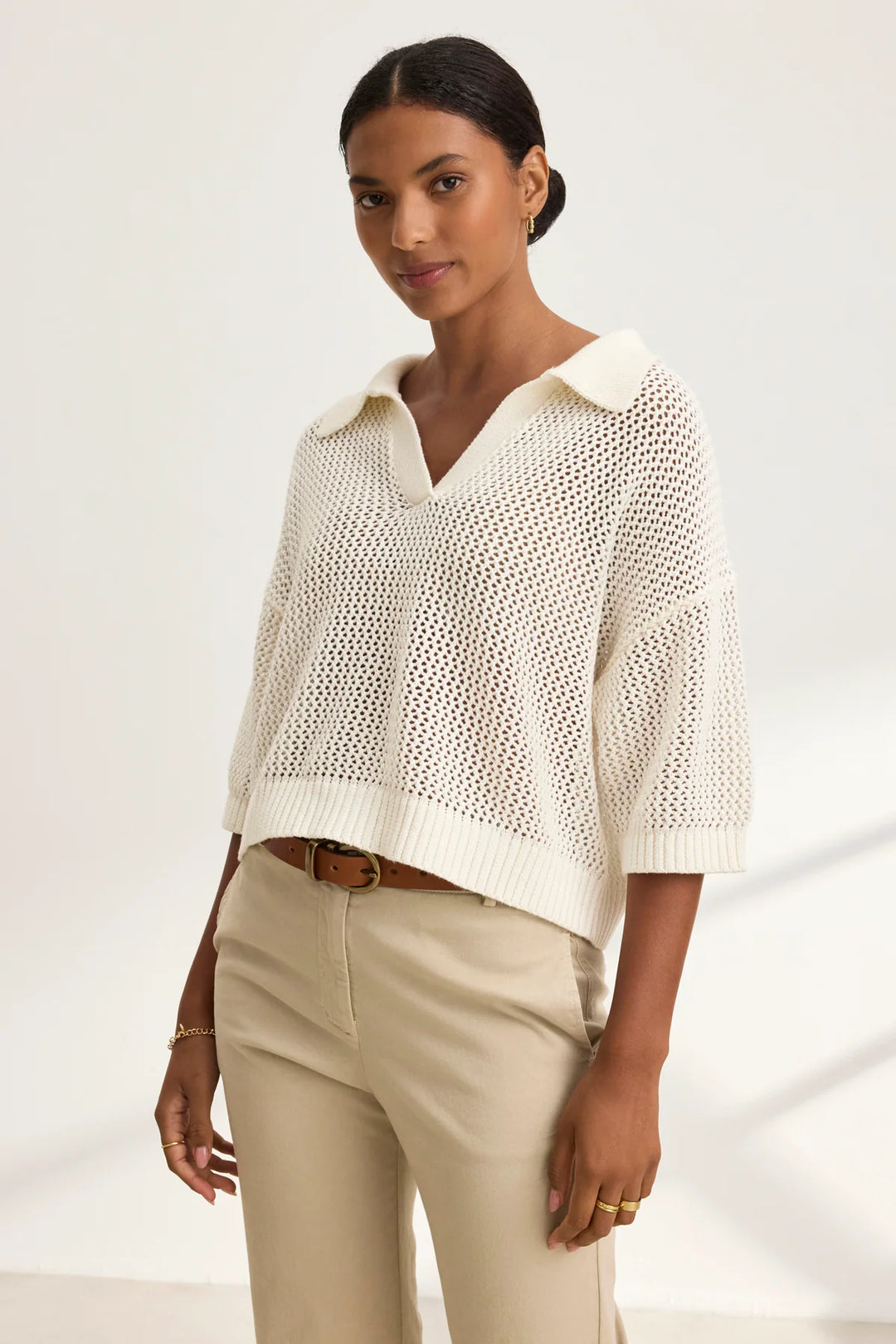 VELVET- Women's york cotton cashmere mesh sweater polo