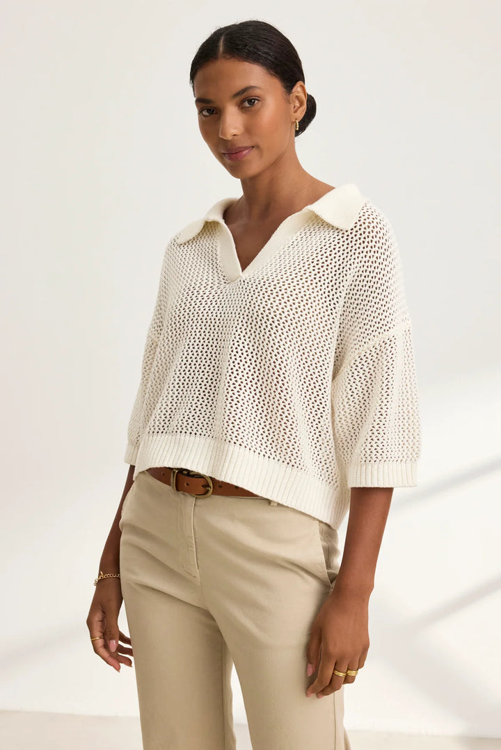 VELVET- Women's york cotton cashmere mesh sweater polo