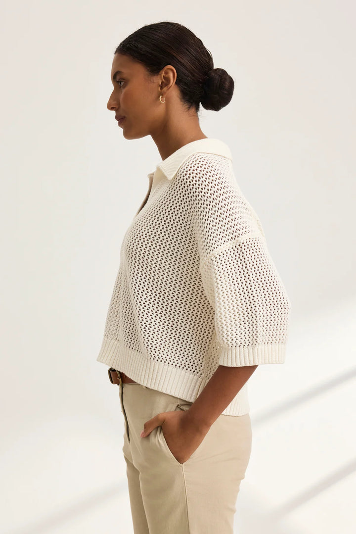 VELVET- Women's york cotton cashmere mesh sweater polo