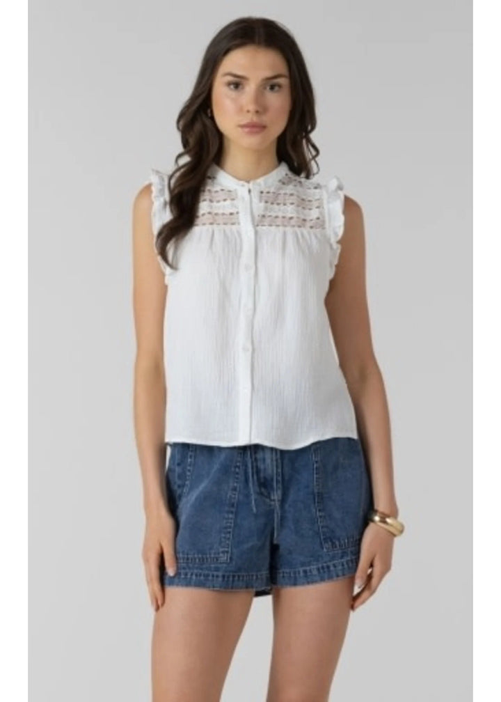 DEX - LACE INSERT BUTTON FRONT BLOUSE