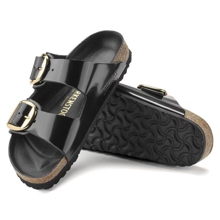 BIRKENSTOCK- ARIZONA BIG BUCKLE NATURAL LEATHER PATENT SANDAL